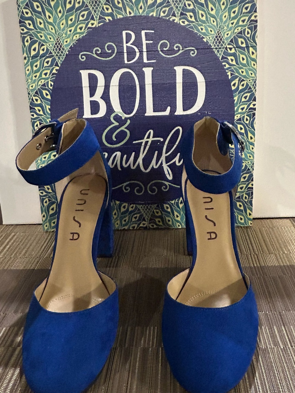 Unisa Royal Blue Ankle-Strap Block Heel Pumps -